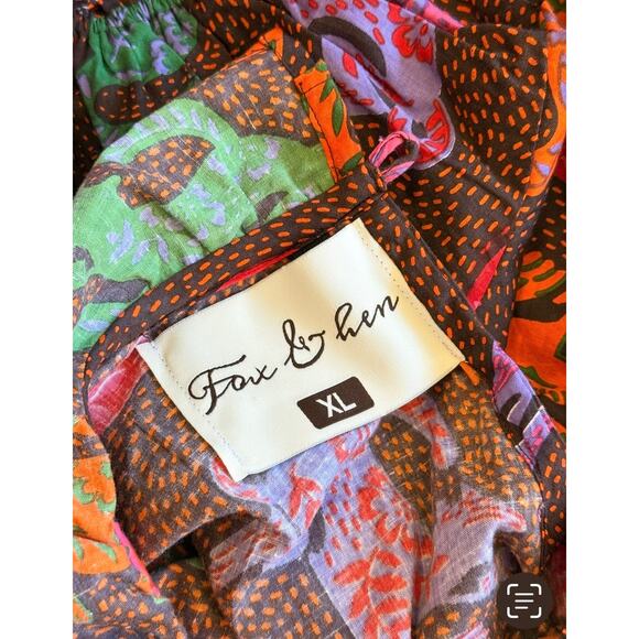 Fox & Hen Wild Cats Puff Short Sleeve High Ruffle Neck Feminine XL Blouse Top - Picture 2 of 10